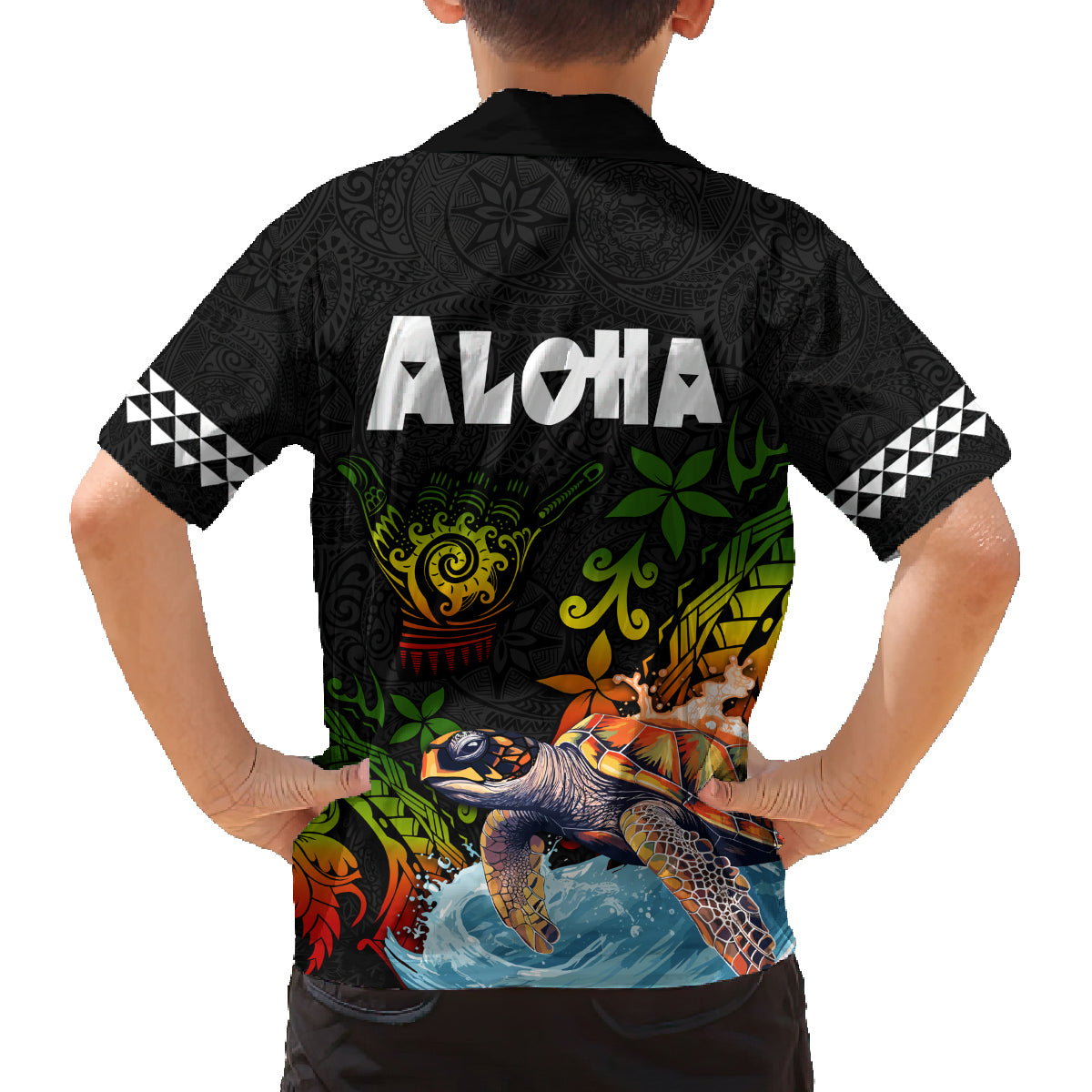 Hawaii Lei Day Family Matching Off Shoulder Short Dress and Hawaiian Shirt Hibiscus Wreath and Polynesian Pattern LT03 - Polynesian Pride