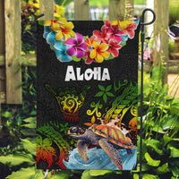Hawaii Lei Day Garden Flag Hibiscus Wreath and Polynesian Pattern