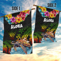 Hawaii Lei Day Garden Flag Hibiscus Wreath and Polynesian Pattern