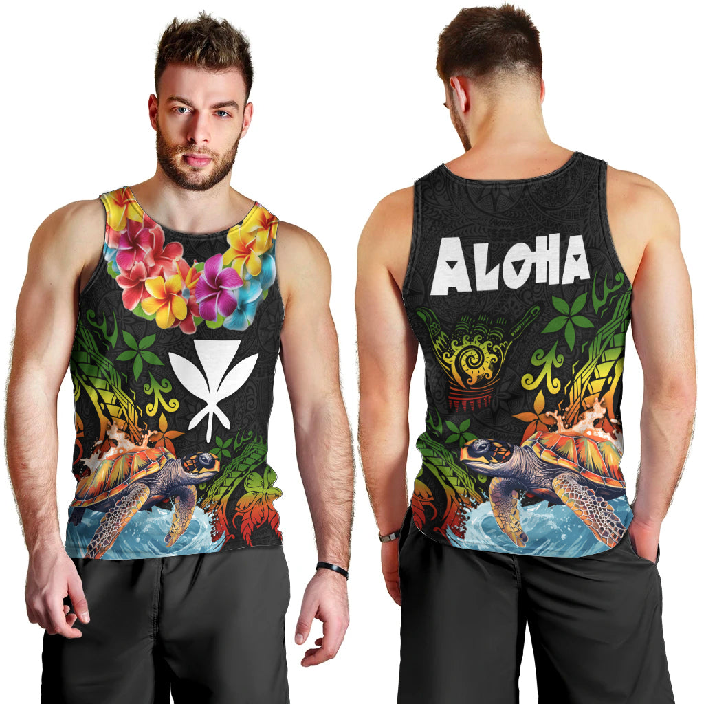 Hawaii Lei Day Men Tank Top Hibiscus Wreath and Polynesian Pattern LT03 - Polynesian Pride