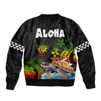 Hawaii Lei Day Sleeve Zip Bomber Jacket Hibiscus Wreath and Polynesian Pattern
