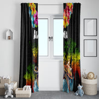 Hawaii Lei Day Window Curtain Hibiscus Wreath and Polynesian Pattern