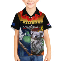 Australia and New Zealand ANZAC Day Family Matching Long Sleeve Bodycon Dress and Hawaiian Shirt Tui Bird and Koala mix Maori and Aboriginal Pattern LT03 Son's Shirt Black - Polynesian Pride