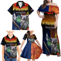 Australia and New Zealand ANZAC Day Family Matching Off Shoulder Maxi Dress and Hawaiian Shirt Tui Bird and Koala mix Maori and Aboriginal Pattern LT03 - Polynesian Pride