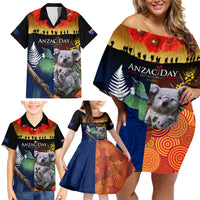 Australia and New Zealand ANZAC Day Family Matching Off Shoulder Short Dress and Hawaiian Shirt Tui Bird and Koala mix Maori and Aboriginal Pattern LT03 - Polynesian Pride