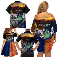 Australia and New Zealand ANZAC Day Family Matching Off Shoulder Short Dress and Hawaiian Shirt Tui Bird and Koala mix Maori and Aboriginal Pattern LT03 - Polynesian Pride