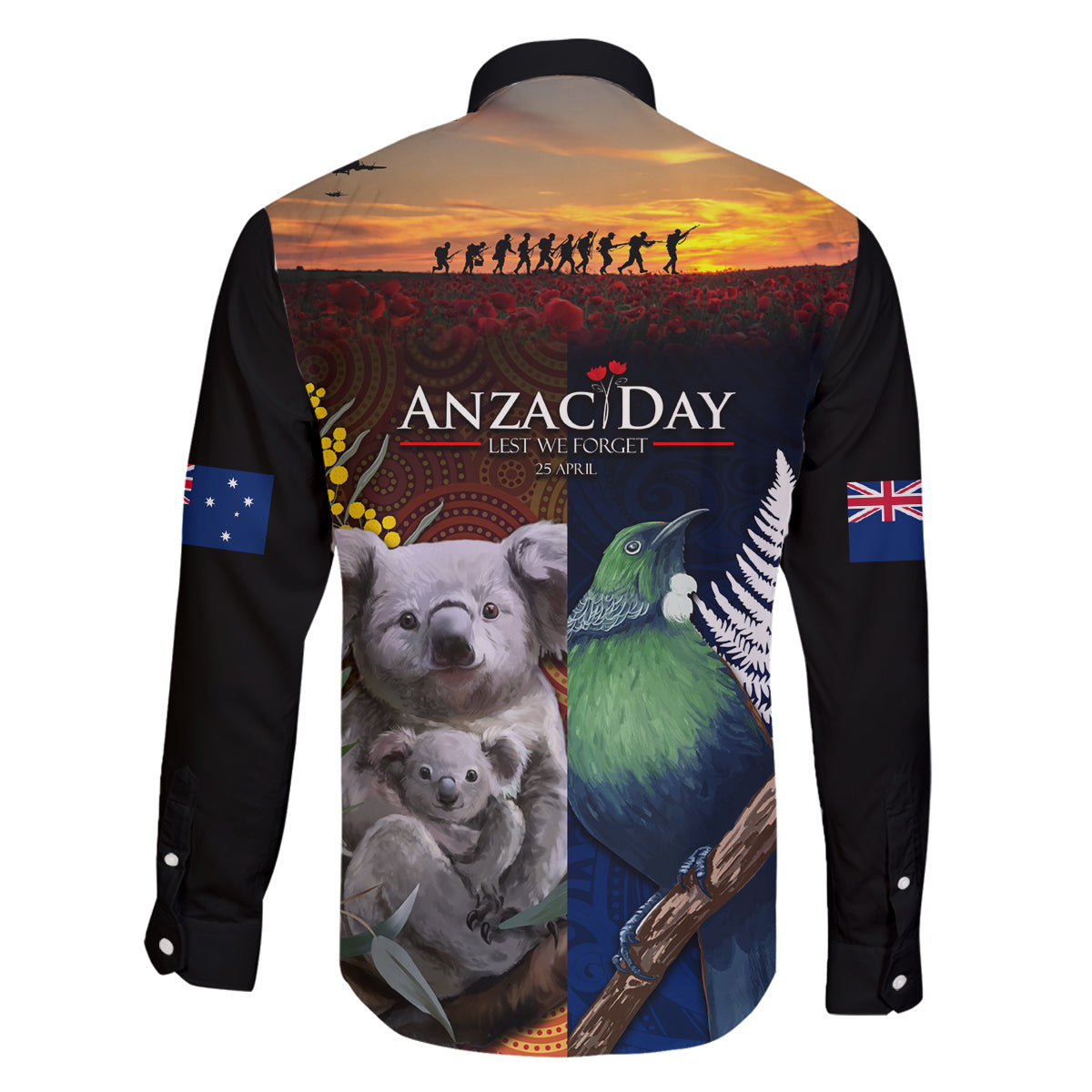 Australia and New Zealand ANZAC Day Family Matching Puletasi and Hawaiian Shirt Tui Bird and Koala mix Maori and Aboriginal Pattern LT03 - Polynesian Pride