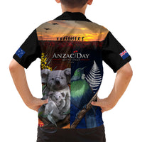 Australia and New Zealand ANZAC Day Family Matching Short Sleeve Bodycon Dress and Hawaiian Shirt Tui Bird and Koala mix Maori and Aboriginal Pattern LT03 - Polynesian Pride