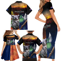 Australia and New Zealand ANZAC Day Family Matching Short Sleeve Bodycon Dress and Hawaiian Shirt Tui Bird and Koala mix Maori and Aboriginal Pattern LT03 - Polynesian Pride