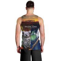 Australia and New Zealand ANZAC Day Men Tank Top Tui Bird and Koala mix Maori and Aboriginal Pattern LT03 - Polynesian Pride