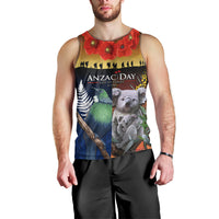 Australia and New Zealand ANZAC Day Men Tank Top Tui Bird and Koala mix Maori and Aboriginal Pattern LT03 - Polynesian Pride