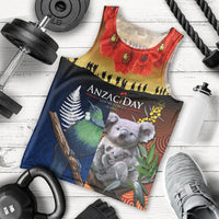 Australia and New Zealand ANZAC Day Men Tank Top Tui Bird and Koala mix Maori and Aboriginal Pattern LT03 - Polynesian Pride