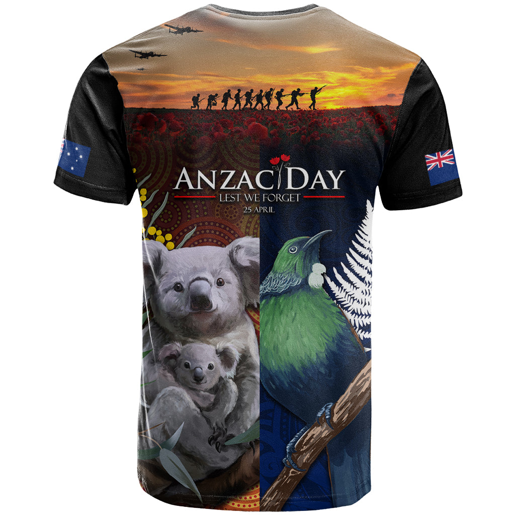 Australia and New Zealand ANZAC Day T Shirt Tui Bird and Koala mix Maori and Aboriginal Pattern LT03 - Polynesian Pride