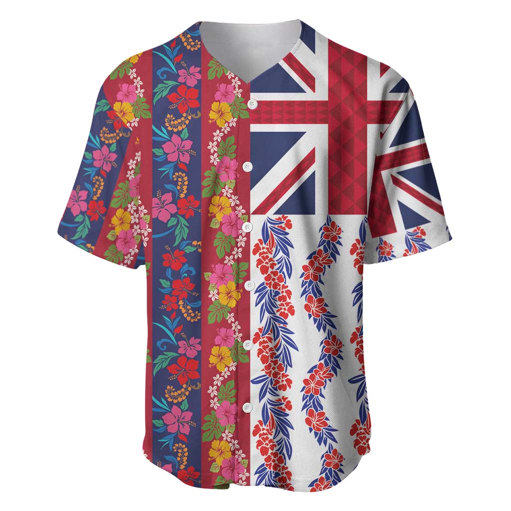 Hawaiian Lei Baseball Jersey National Flag Striped Style LT03 Red - Polynesian Pride