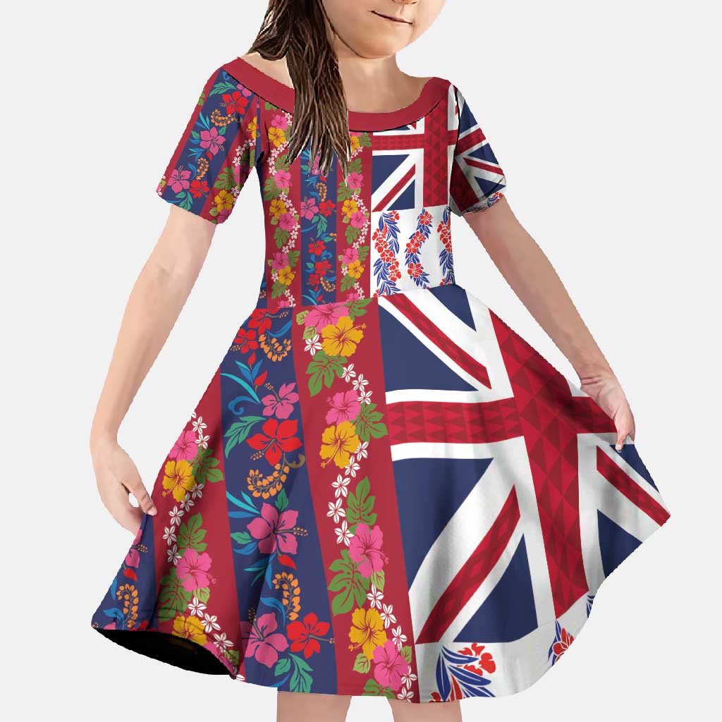 Hawaiian Lei Family Matching Mermaid Dress and Hawaiian Shirt National Flag Striped Style