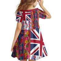 Hawaiian Lei Family Matching Off Shoulder Short Dress and Hawaiian Shirt National Flag Striped Style