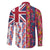 Hawaiian Lei Family Matching Off Shoulder Short Dress and Hawaiian Shirt National Flag Striped Style