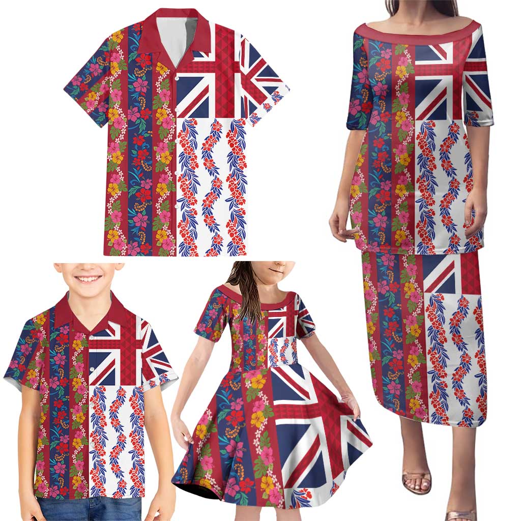 Hawaiian Lei Family Matching Puletasi and Hawaiian Shirt National Flag Striped Style LT03 - Polynesian Pride