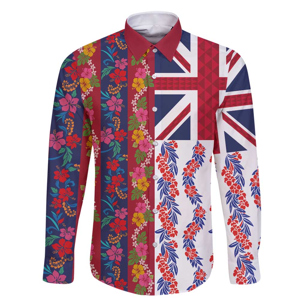 Hawaiian Lei Family Matching Puletasi and Hawaiian Shirt National Flag Striped Style LT03 Dad's Shirt - Long Sleeve Red - Polynesian Pride