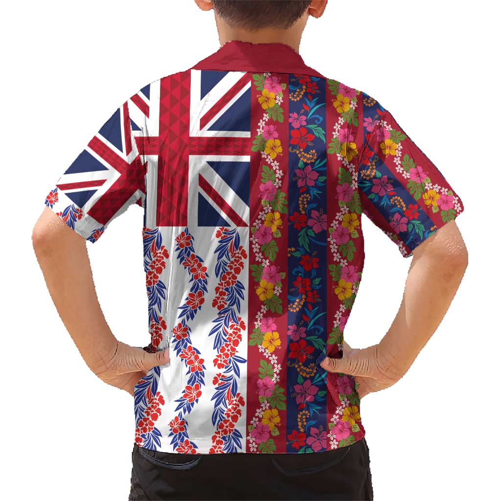 Hawaiian Lei Family Matching Short Sleeve Bodycon Dress and Hawaiian Shirt National Flag Striped Style