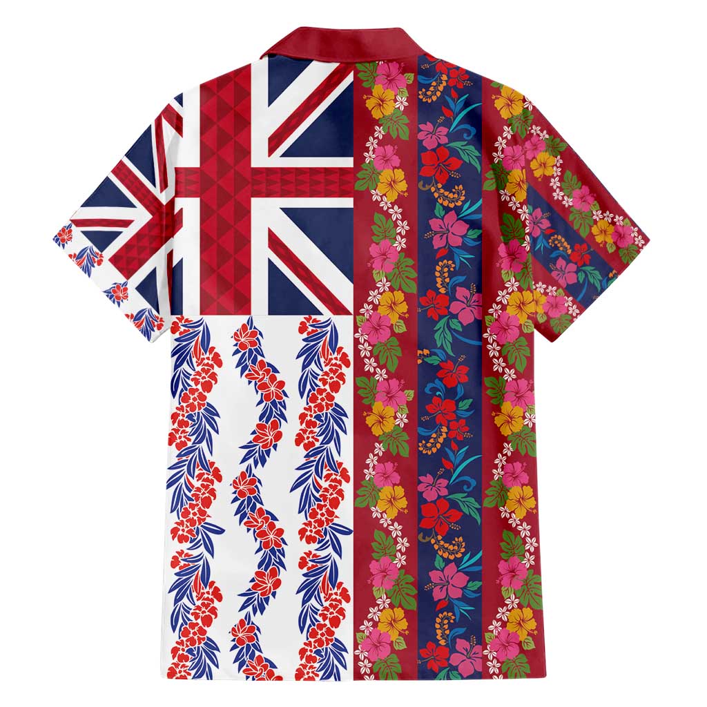 Hawaiian Lei Family Matching Short Sleeve Bodycon Dress and Hawaiian Shirt National Flag Striped Style
