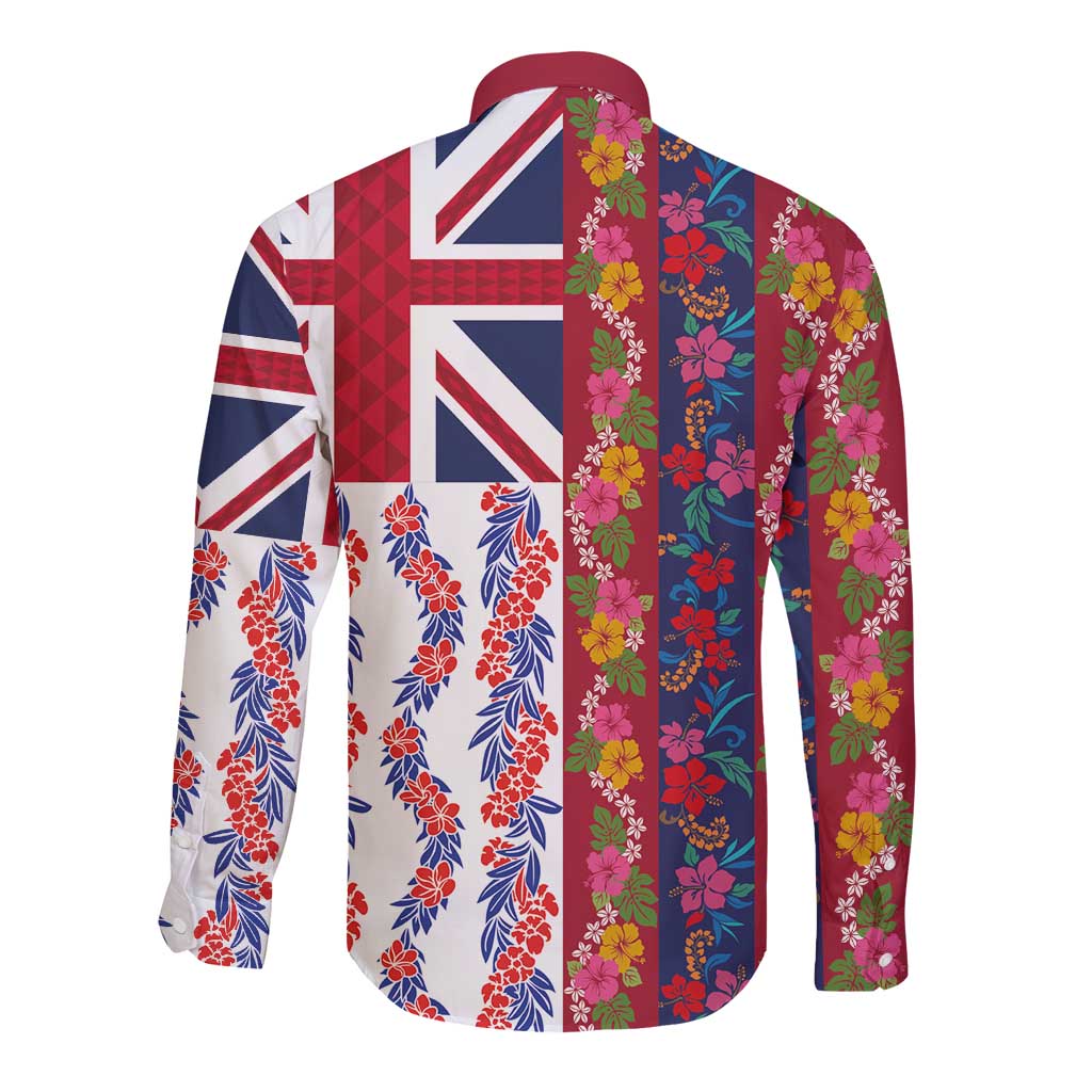 Hawaiian Lei Long Sleeve Button Shirt National Flag Striped Style