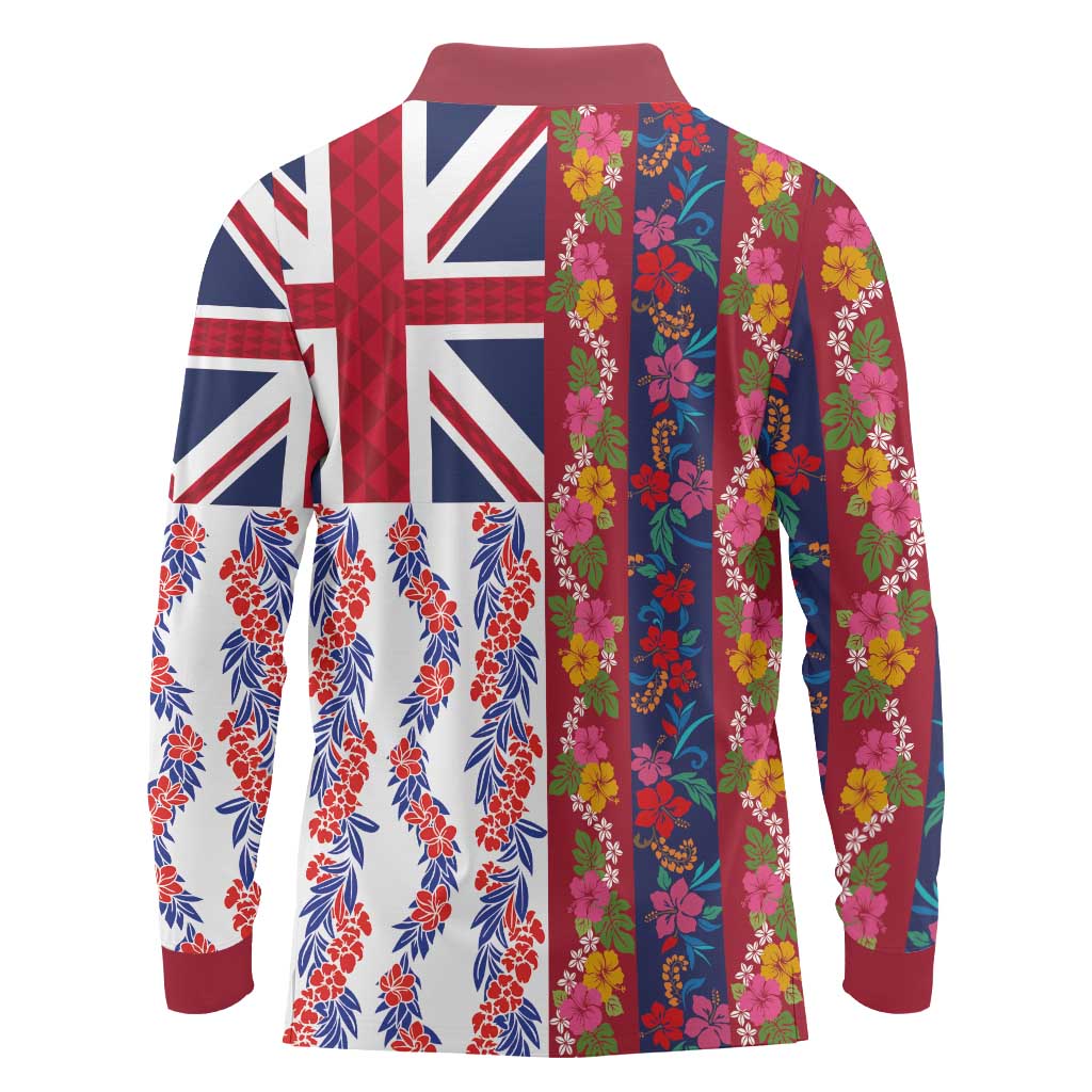 Hawaiian Lei Long Sleeve Polo Shirt National Flag Striped Style