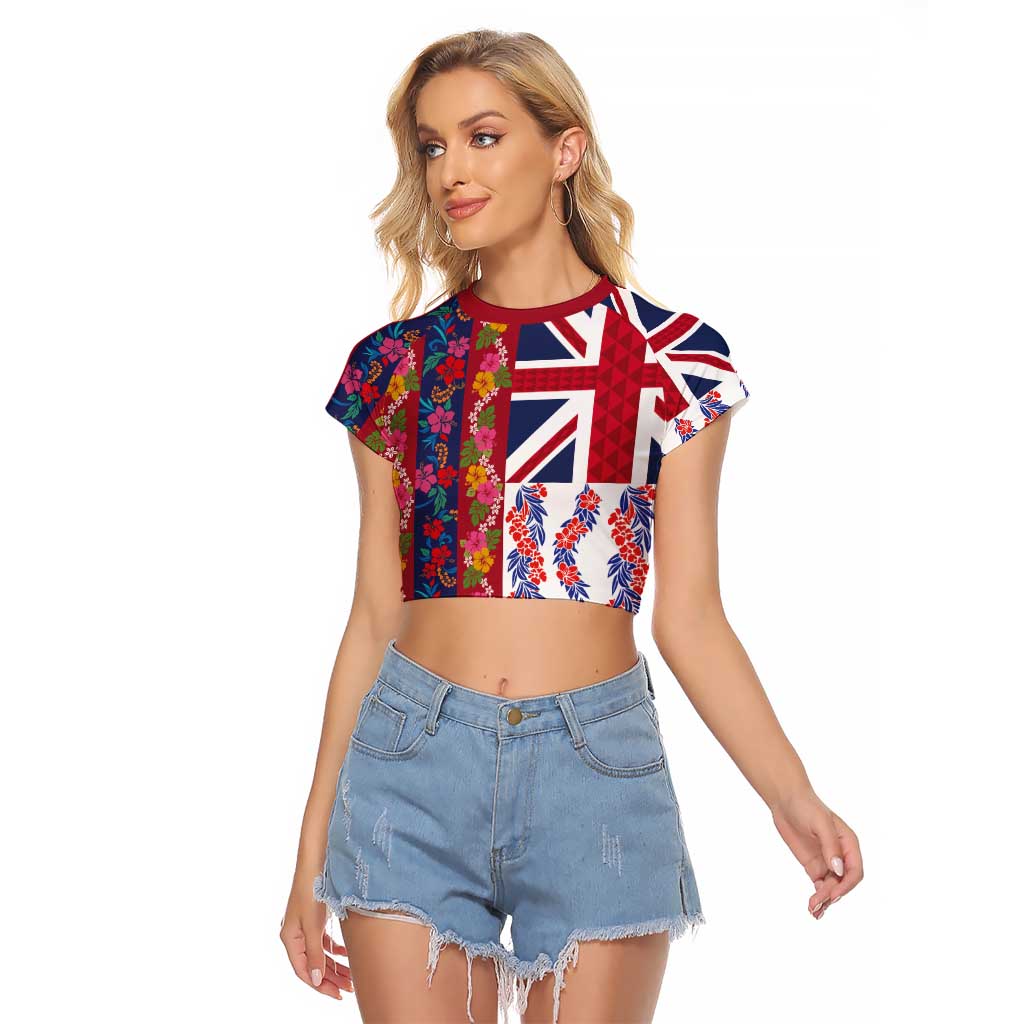 Hawaiian Lei Raglan Cropped T Shirt National Flag Striped Style