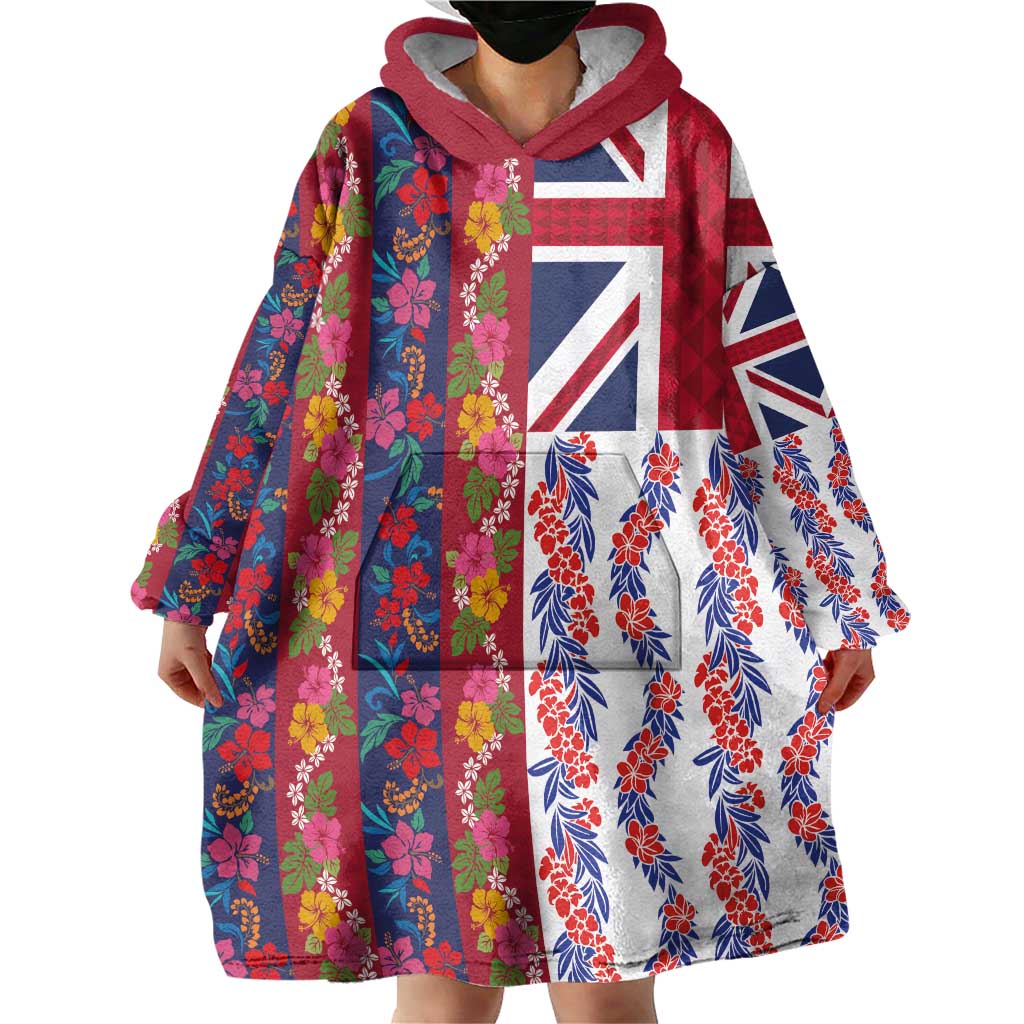 Hawaiian Lei Wearable Blanket Hoodie National Flag Striped Style