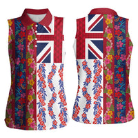 Hawaiian Lei Women Sleeveless Polo Shirt National Flag Striped Style