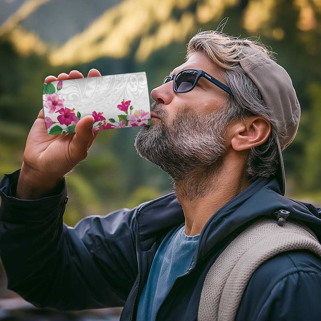 Hawaiian Hibiscus and Art Polynesian Tattoo 4 in 1 Can Cooler Tumbler White Color