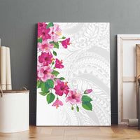 Hawaiian Hibiscus and Art Polynesian Tattoo Canvas Wall Art White Color
