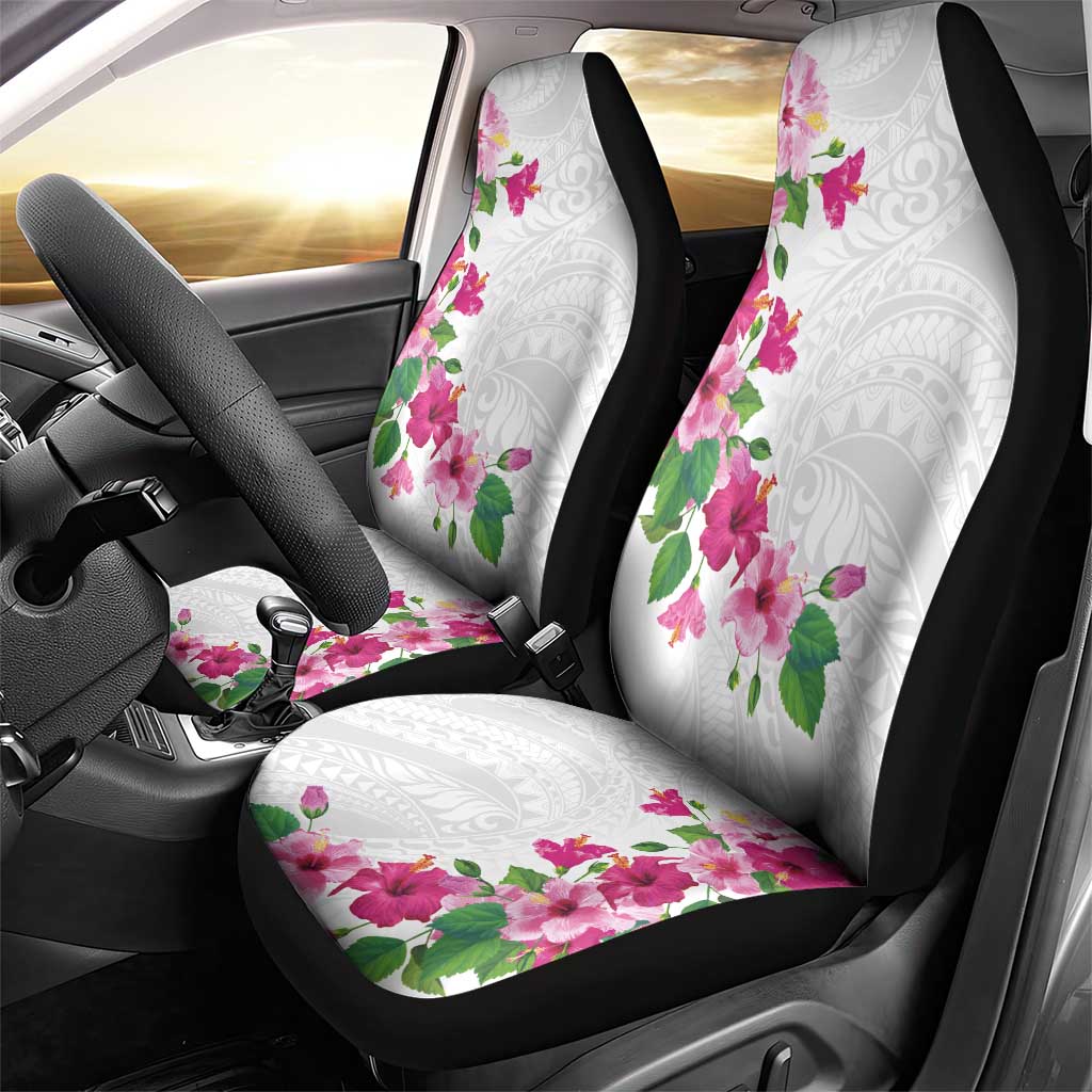 Hawaiian Hibiscus and Art Polynesian Tattoo Car Seat Cover White Color