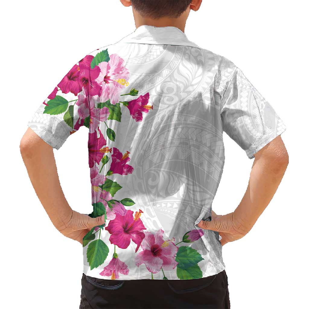 Hawaiian Hibiscus and Art Polynesian Tattoo Family Matching Long Sleeve Bodycon Dress and Hawaiian Shirt White Color