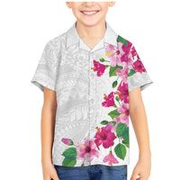 Hawaiian Hibiscus and Art Polynesian Tattoo Family Matching Mermaid Dress and Hawaiian Shirt White Color