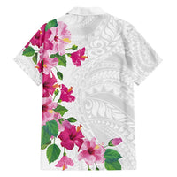 Hawaiian Hibiscus and Art Polynesian Tattoo Family Matching Off Shoulder Maxi Dress and Hawaiian Shirt White Color