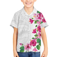 Hawaiian Hibiscus and Art Polynesian Tattoo Family Matching Off Shoulder Maxi Dress and Hawaiian Shirt White Color