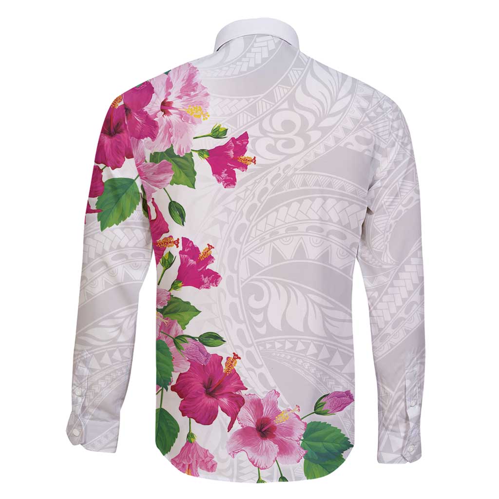 Hawaiian Hibiscus and Art Polynesian Tattoo Family Matching Puletasi and Hawaiian Shirt White Color