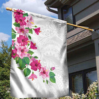 Hawaiian Hibiscus and Art Polynesian Tattoo Garden Flag White Color