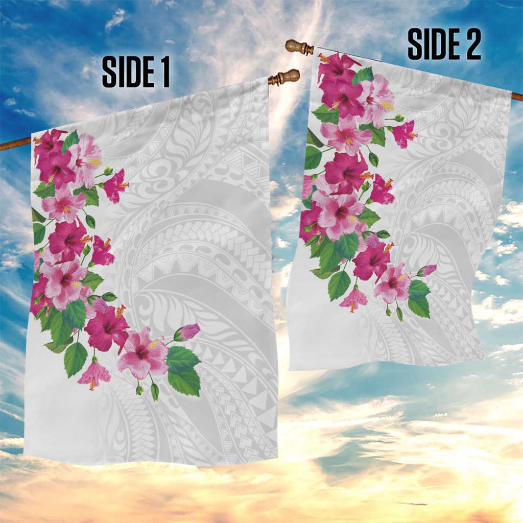 Hawaiian Hibiscus and Art Polynesian Tattoo Garden Flag White Color