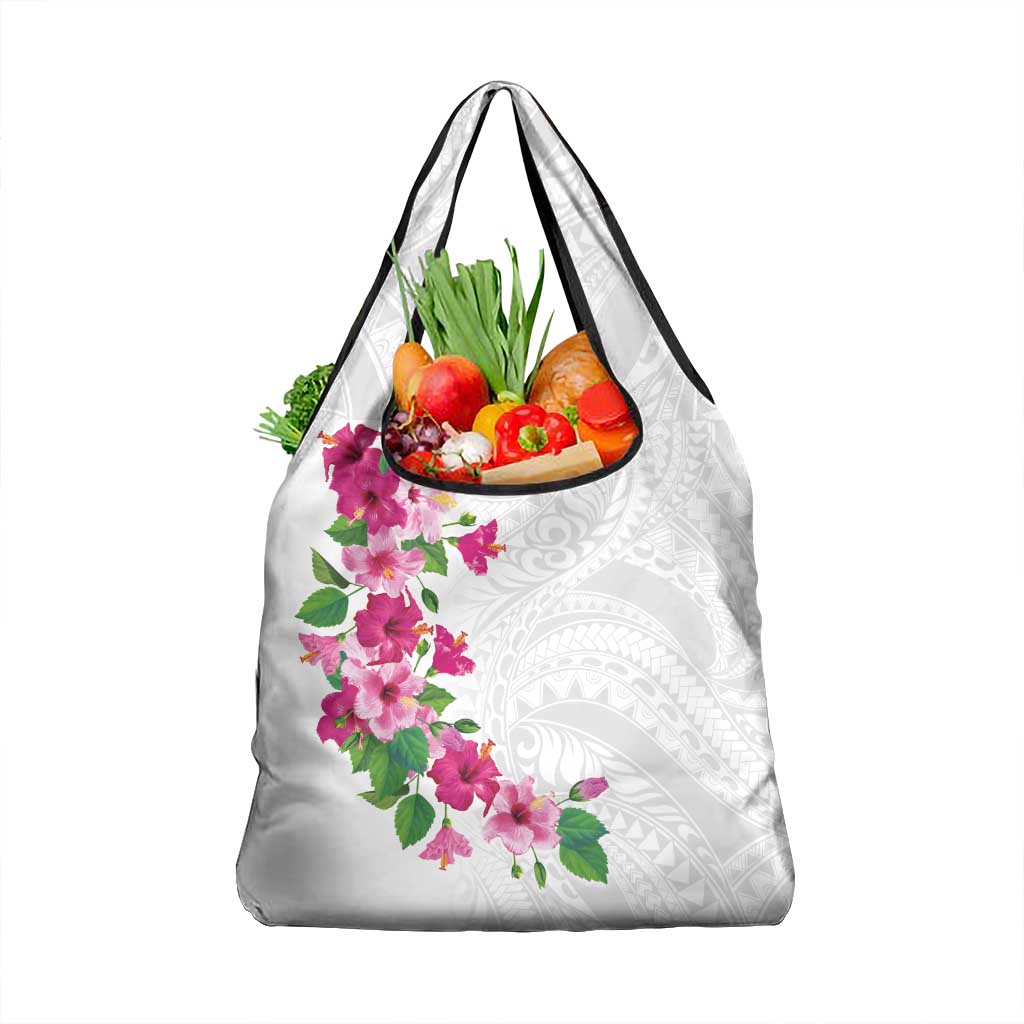 Hawaiian Hibiscus and Art Polynesian Tattoo Grocery Bag White Color LT03 1-pack One Size White - Polynesian Pride
