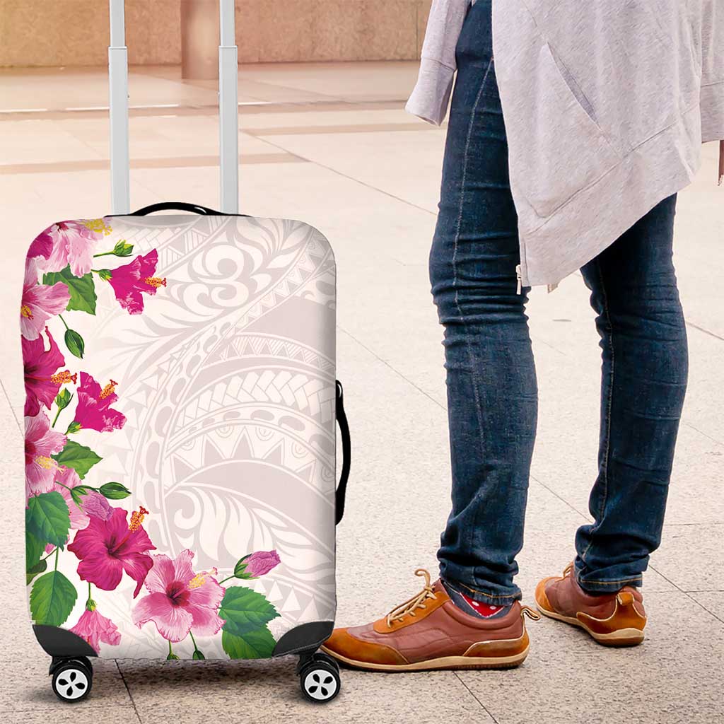 Hawaiian Hibiscus and Art Polynesian Tattoo Luggage Cover White Color