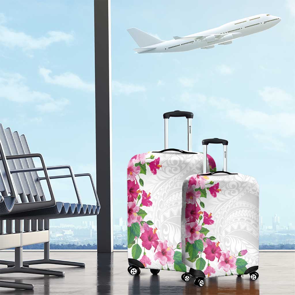 Hawaiian Hibiscus and Art Polynesian Tattoo Luggage Cover White Color