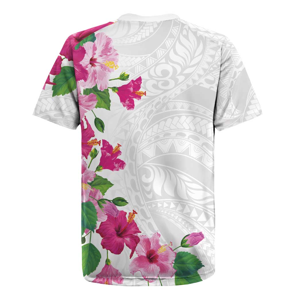 Hawaiian Hibiscus and Art Polynesian Tattoo Rugby Jersey White Color LT03 - Polynesian Pride