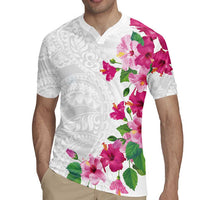 Hawaiian Hibiscus and Art Polynesian Tattoo Rugby Jersey White Color LT03 - Polynesian Pride