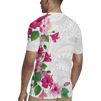 Hawaiian Hibiscus and Art Polynesian Tattoo Rugby Jersey White Color LT03 - Polynesian Pride