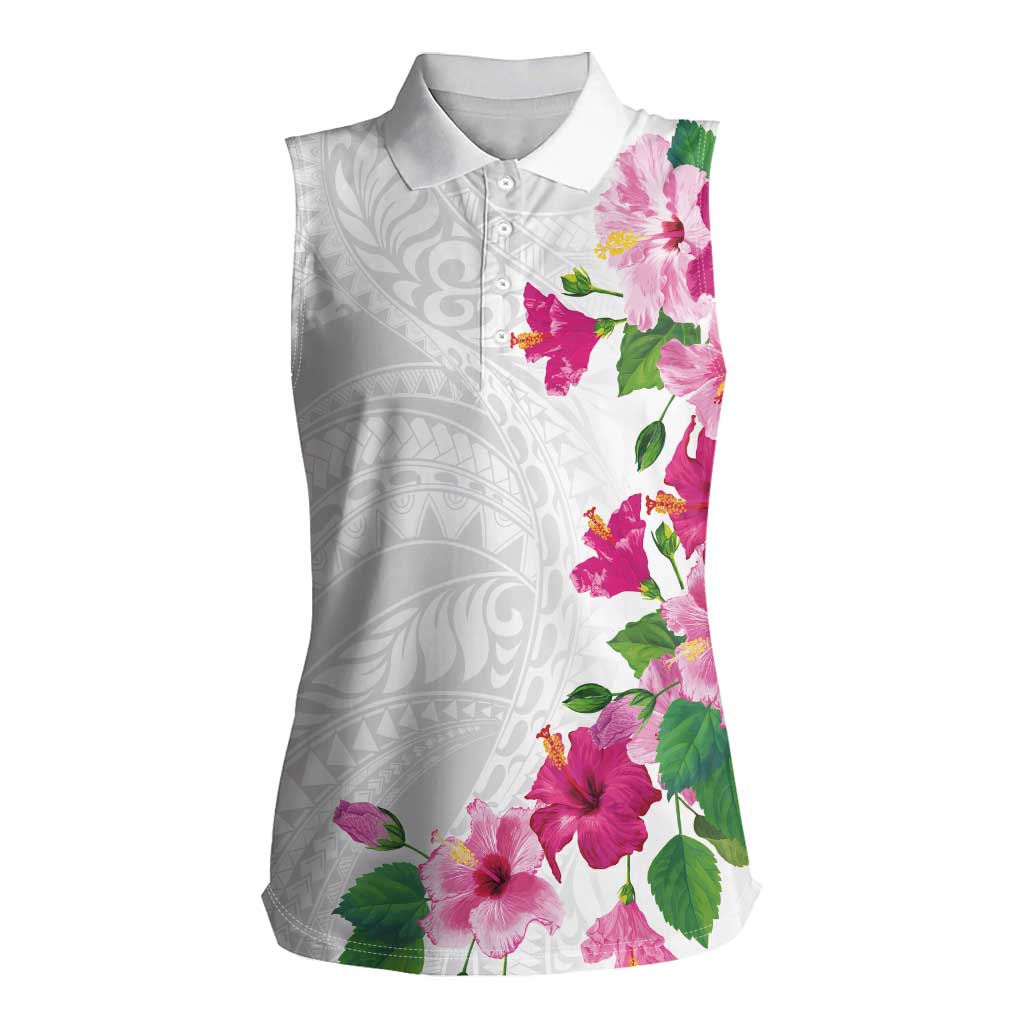 Hawaiian Hibiscus and Art Polynesian Tattoo Women Sleeveless Polo Shirt White Color LT03 Female White - Polynesian Pride