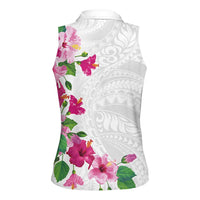 Hawaiian Hibiscus and Art Polynesian Tattoo Women Sleeveless Polo Shirt White Color LT03 - Polynesian Pride