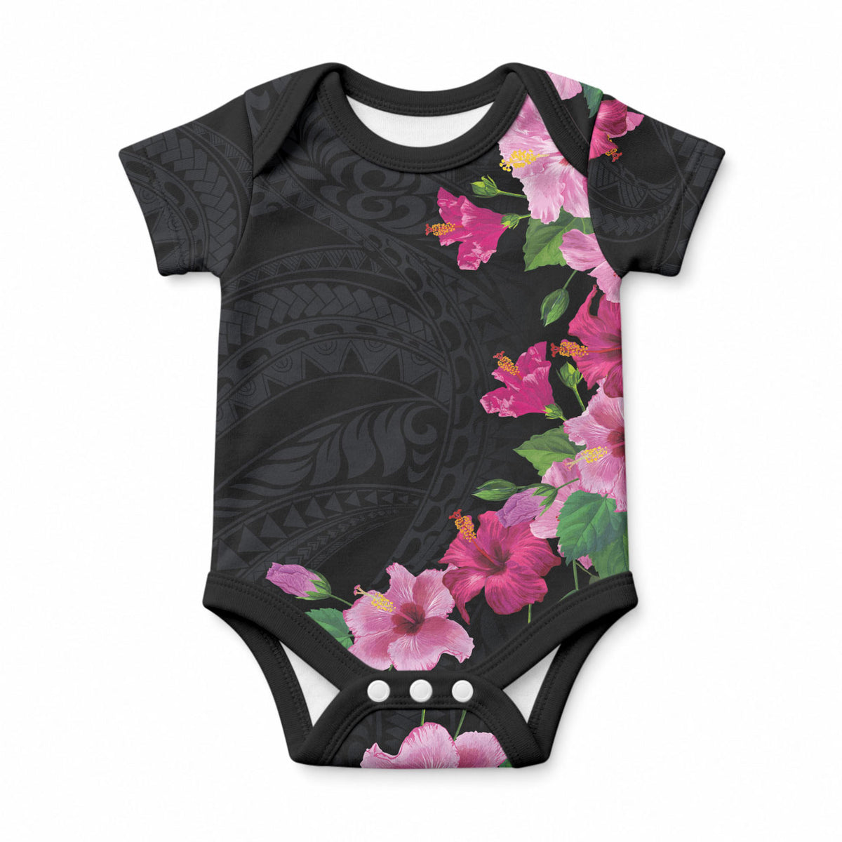 Hawaiian Hibiscus and Art Polynesian Tattoo Baby Onesie