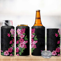 Hawaiian Hibiscus and Art Polynesian Tattoo 4 in 1 Can Cooler Tumbler Black Color